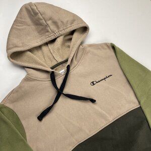 Champion Hoodie Sweatshirt Men’s M Cotton Blend Colorblock Green Drawstring